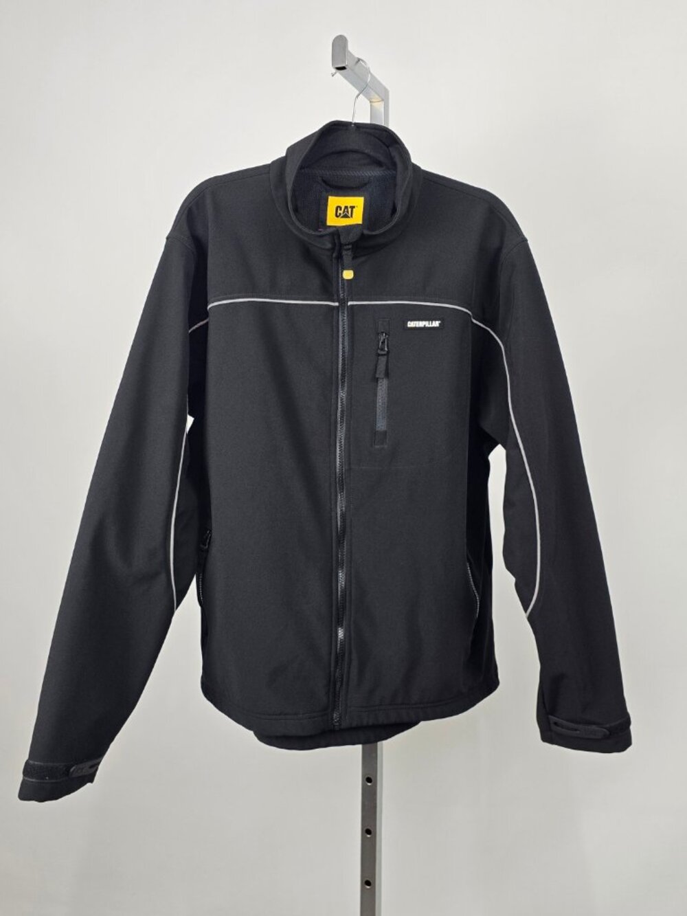 CAT Caterpillar Men's Black Softshell Work Jacket Reflective Piping Size Large